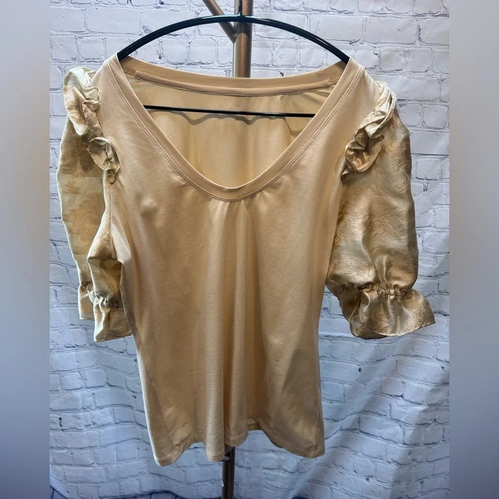 Anthropologie Brocade Statement Jacquard Puff-Sleeve Top size Large